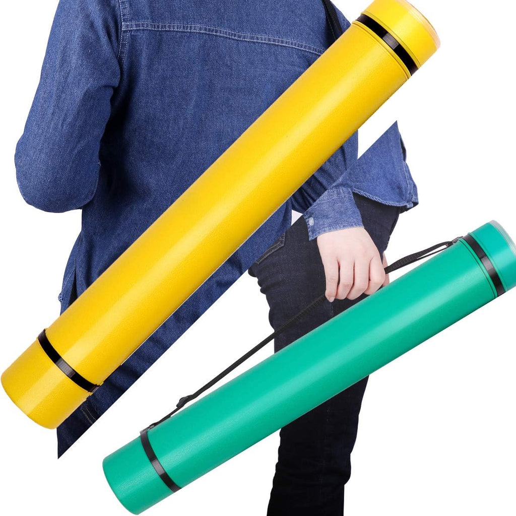 TRANSON 2-pack Durable Poster Storage Tube with Straps 24"-40" Extendable for Blueprints, Artwork, Maps, Posters
