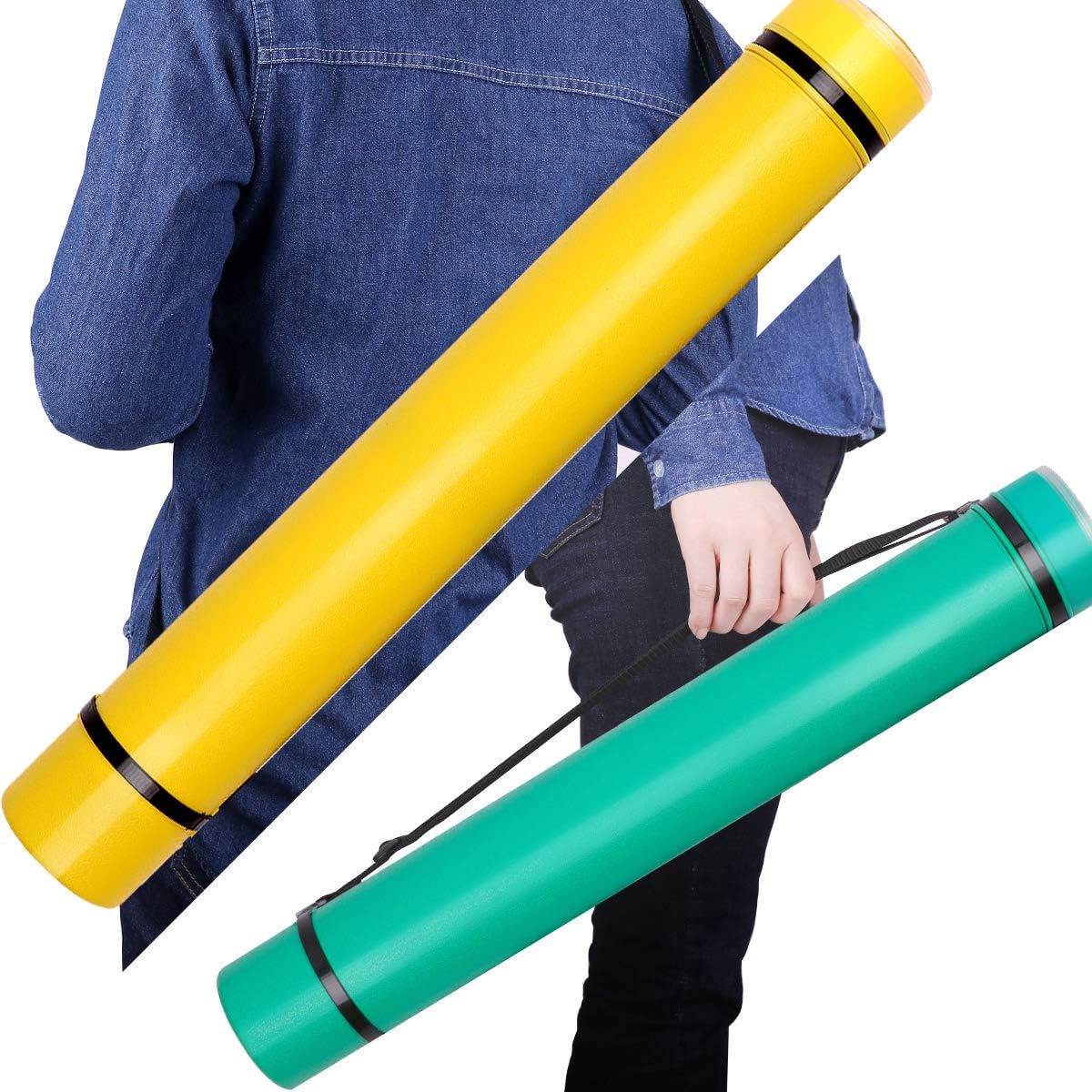 TRANSON 2-pack Durable Poster Storage Tube with Straps 24"-40" Extendable for Blueprints, Artwork, Maps, Posters
