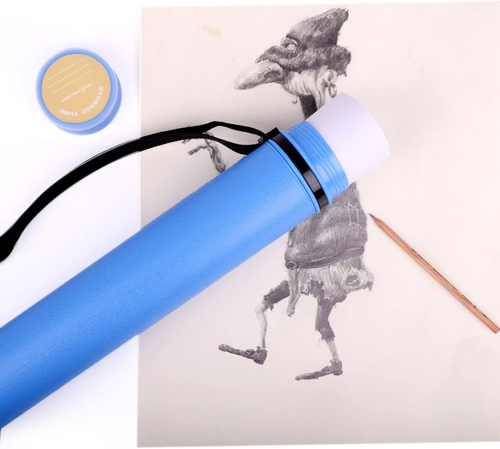TRANSON Durable Poster Storage Tube with Straps 24"-40" Extendable for Blueprints, Artwork, Maps, Posters Color Blue