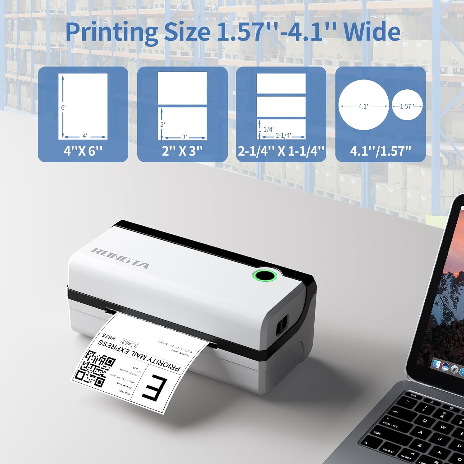 Rongta Bluetooth Thermal Shipping Label Printer, Wireless 4x6 Shipping Label Printer for Packages, Support Android&iPhone and Windows, Widely Used for Amazon, Ebay, Shopify, Etsy, USPS