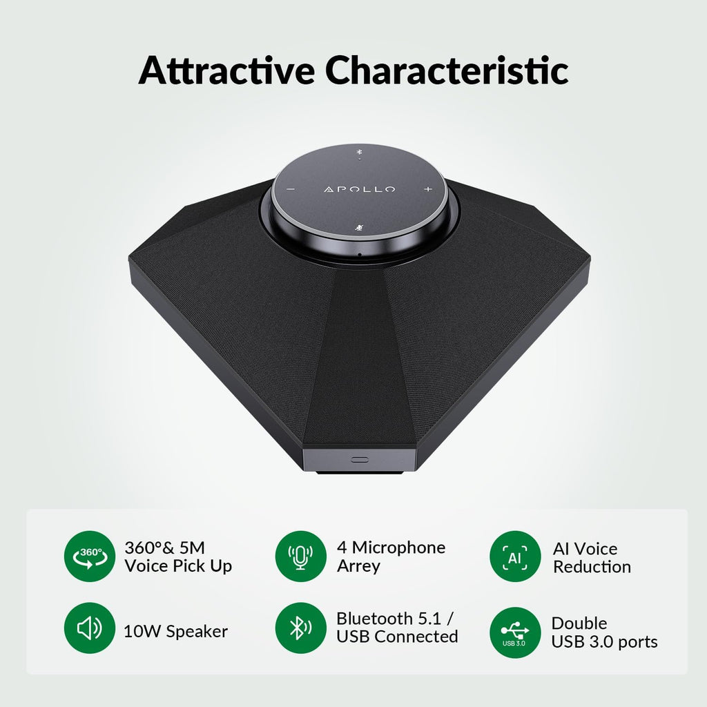 WYRESTORM Conference Speaker and Microphone, 360° Voice Pickup, AI Noise Reduction, USB/Bluetooth 10W Powerful Speakerphone w/Daisy Chain for 20 People Large Call Meeting for Zoom Teams