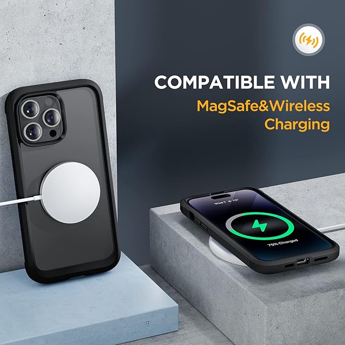 Miracase Glass Series Designed for iPhone 14 Pro Max Case 6.7 Inch, Upgrade Full-Body Bumper Case with Built-in 9H Tempered Glass Screen Protector, with Camera Lens Protector, Matte Black