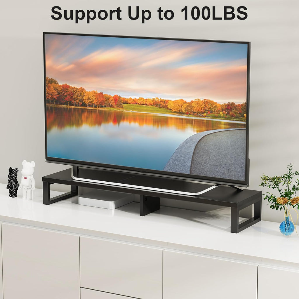 Zimilar Dual Monitor Stand Riser, Large Monitor Stand for Desk, Wood Monitor Riser with Storage Organizer for Home Office, Monitor Stands for 2 Monitors, Desktop Wooden Monitor Riser for Computer