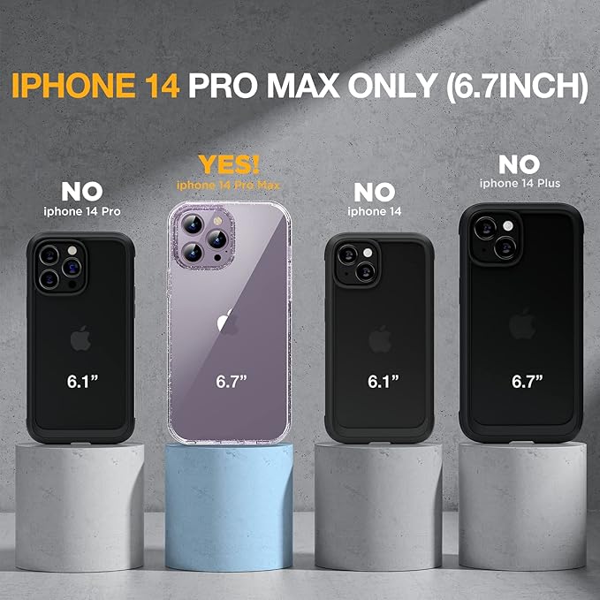 Miracase Glass Series Designed for iPhone 14 Pro Case 6.1 Inch, Upgrade Full-Body Bumper Case with Built-in 9H Tempered Glass Screen Protector, with Camera Lens Protector, Glitter Clear