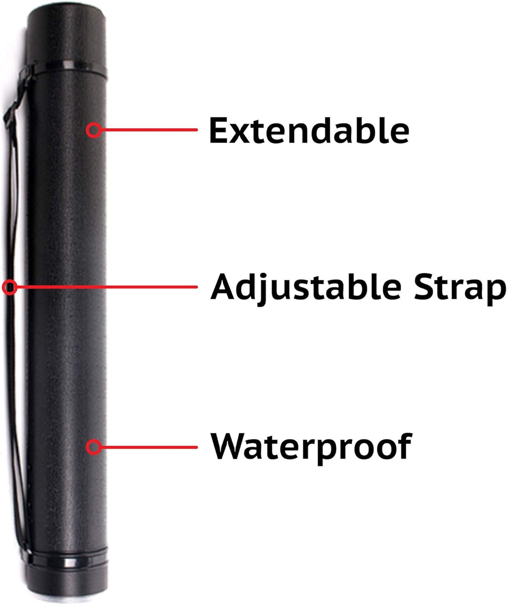 CALPALMY 2-Pack Extendable Poster Tubes Expand from 24.5” to 40” with Shoulder Strap | Carry Documents, Blueprints, Drawings and Art | Black Portable Durable Round Storage Cases with Lids and Labels