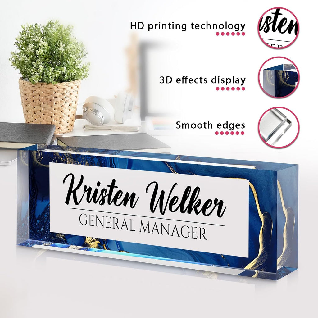 Personalized Name Plate for Desk - Custom Engraved Name Plates for Man - Boss Day Gifts for Boss - Acrylic Office Decor Appreciation Gifts for Teacher Nurse Coworker Social Worker (Navy)