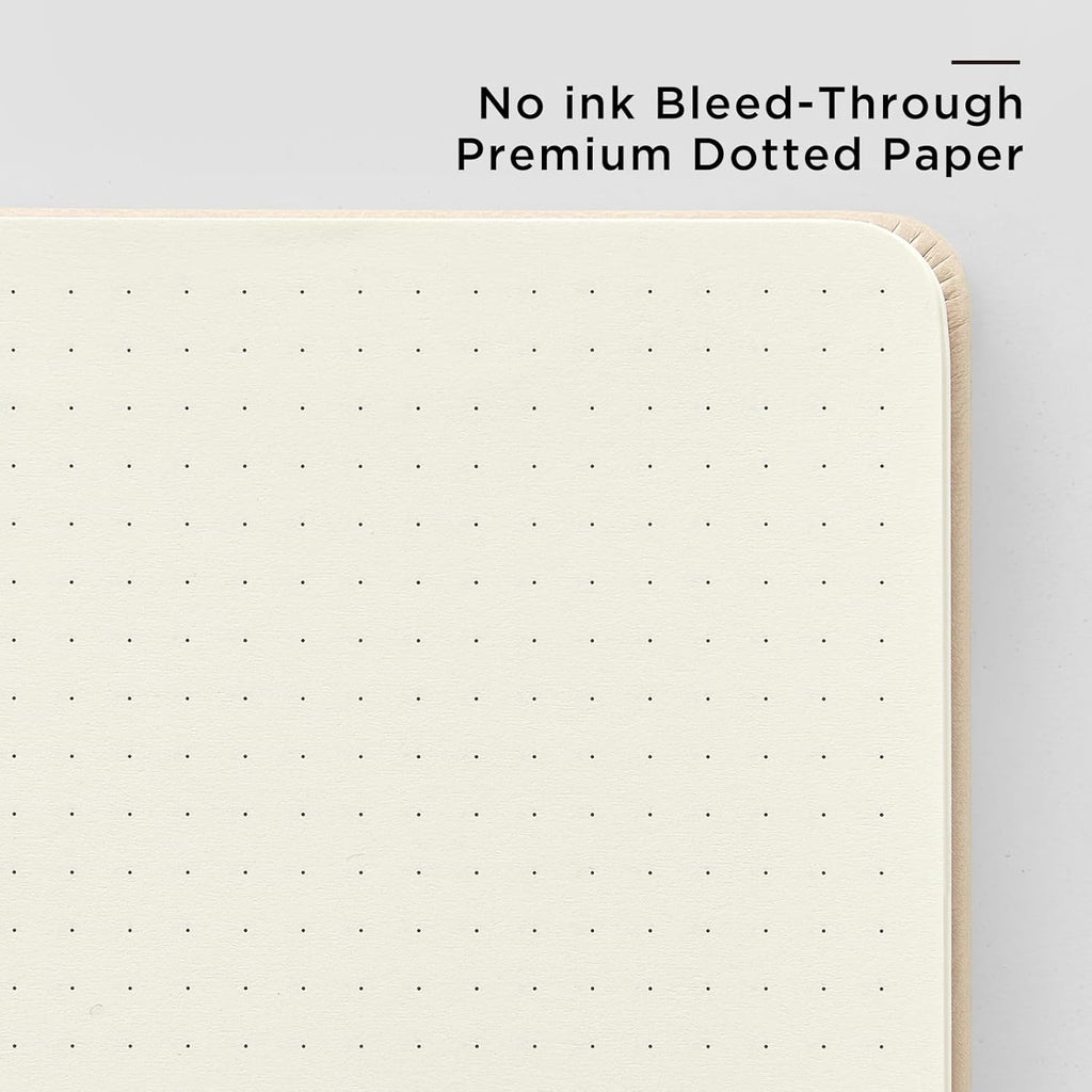 &And Per Se Dotted Journal Notebook, A5 Hardcover Leather Bullet Dotted Journal, 160 Pages 100 gsm Thick Dotted Paper，3 Stickers Included for Women Men, Work Office or School - 5.7'' x 8.3'' (Light