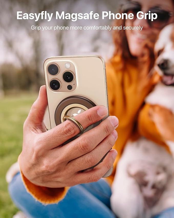 andobil [2025 Upgraded] Double-sided Magnetic Phone Grip for MagSafe [Sability Max] Strong Magnetic Phone Ring Holder Compatible with MagSafe Accessories, iPhone 16 Plus 15 14 13 12 Pro Max Mini Brown