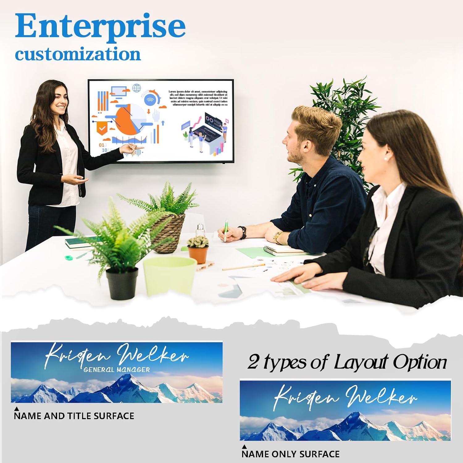 Personalized Name Plate for Desk - Custom Engraved Name Plates for Man - Boss Day Gifts for Boss - Acrylic Office Decor Appreciation Gifts for Teacher Nurse Coworker Social Worker (Blue Mount)