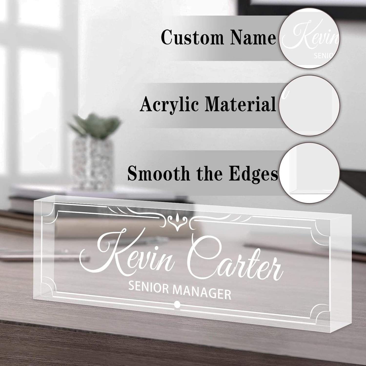 Name Plate for Desk Personalized, Acrylic Desk Decorations, Employee Appreciation Gifts, Custom Office Gifts for Coworkers, Boss, Teacher, Nurse (Engraving 03)