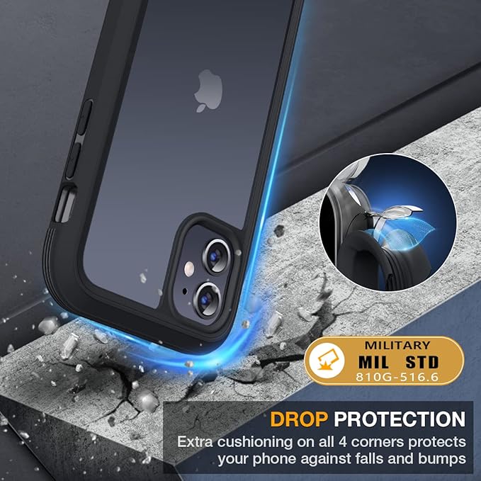 Miracase Glass Series for iPhone 11 Case 6.1 inch, Upgraded Full-Body Rugged Phone Bumper Case Cover with Built-in 9H Tempered Glass Screen Protector and Camera Protector, Matte Black
