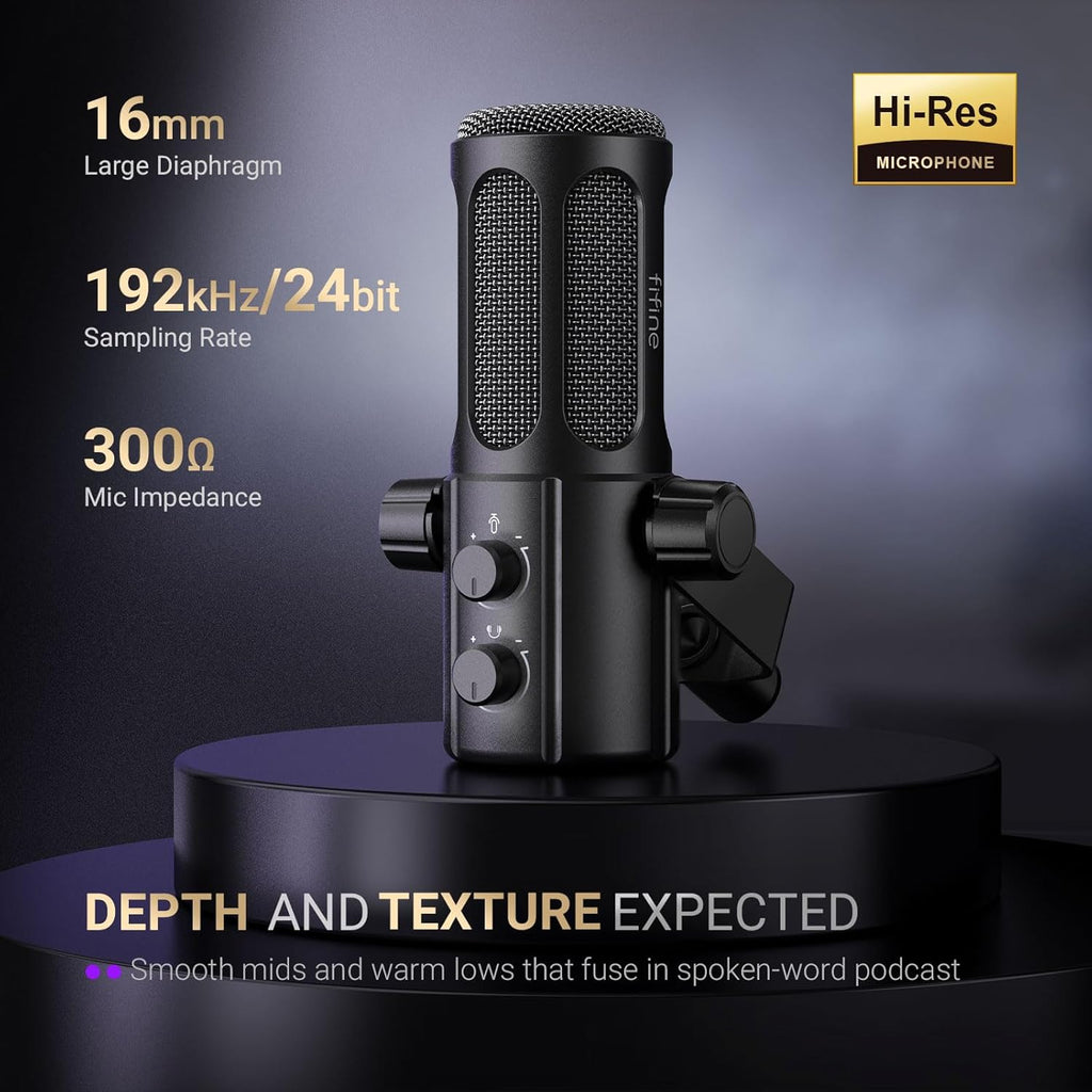 FIFINE Podcast Microphone, USB/XLR Vocal Dynamic Microphone for Recording, Broadcast, Streaming, Studio PC Mic with Frequency Respond Adjustment, Mute Button, Headphone Monitoring-AmpliTank TANK6