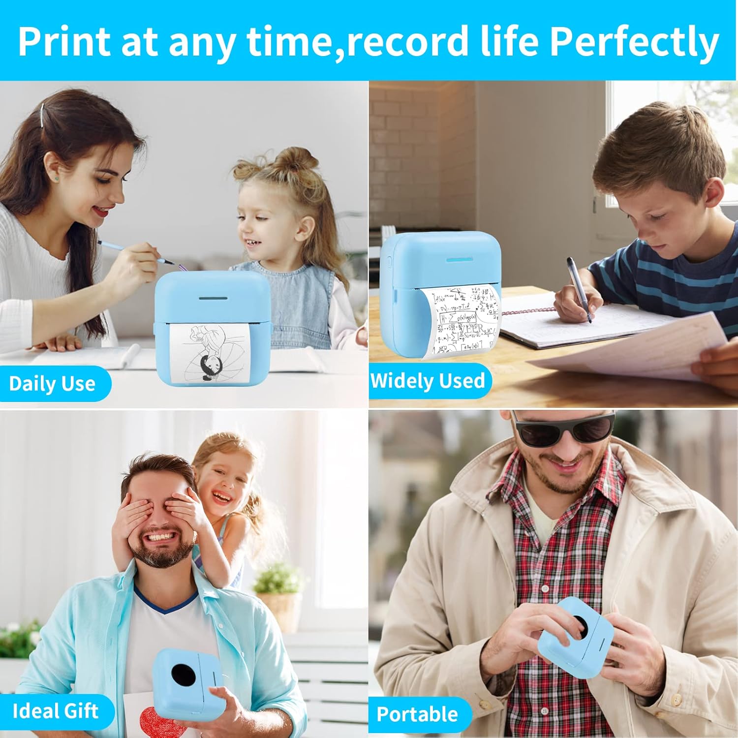 HuiJuKeJi Mini Sticker Printer Bluetooth Smart Pocket Inkless Thermal Printer with 11 Rolls Thermal Paper and Sticker for iOS&Android, Portable Receipt Printer for Photo Journal Notes Memo