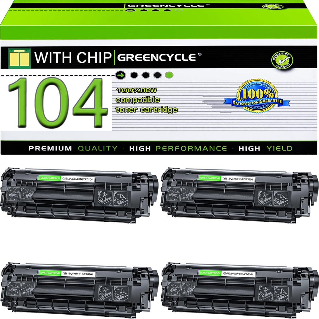 greencycle Compatible Toner Cartridge Replacement for Canon 104 FX9 FX10 FX-10 FX-9 104 ImageClass MF4100 MF4150 MF4270 MF4350d MF4370dn MF4380dn D420 D480 (Black,4 Pack)