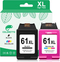 COLORETTO 61XL Ink Cartridges Replacement for HP Ink 61 for HP 61 Ink Cartridges Combo Pack, 61 XL for Envy 4500 5530 4501 4502 5535 Officejet 4630 4635 Deskjet 1000 1010 2540 (Black/Color, 2 Pack)