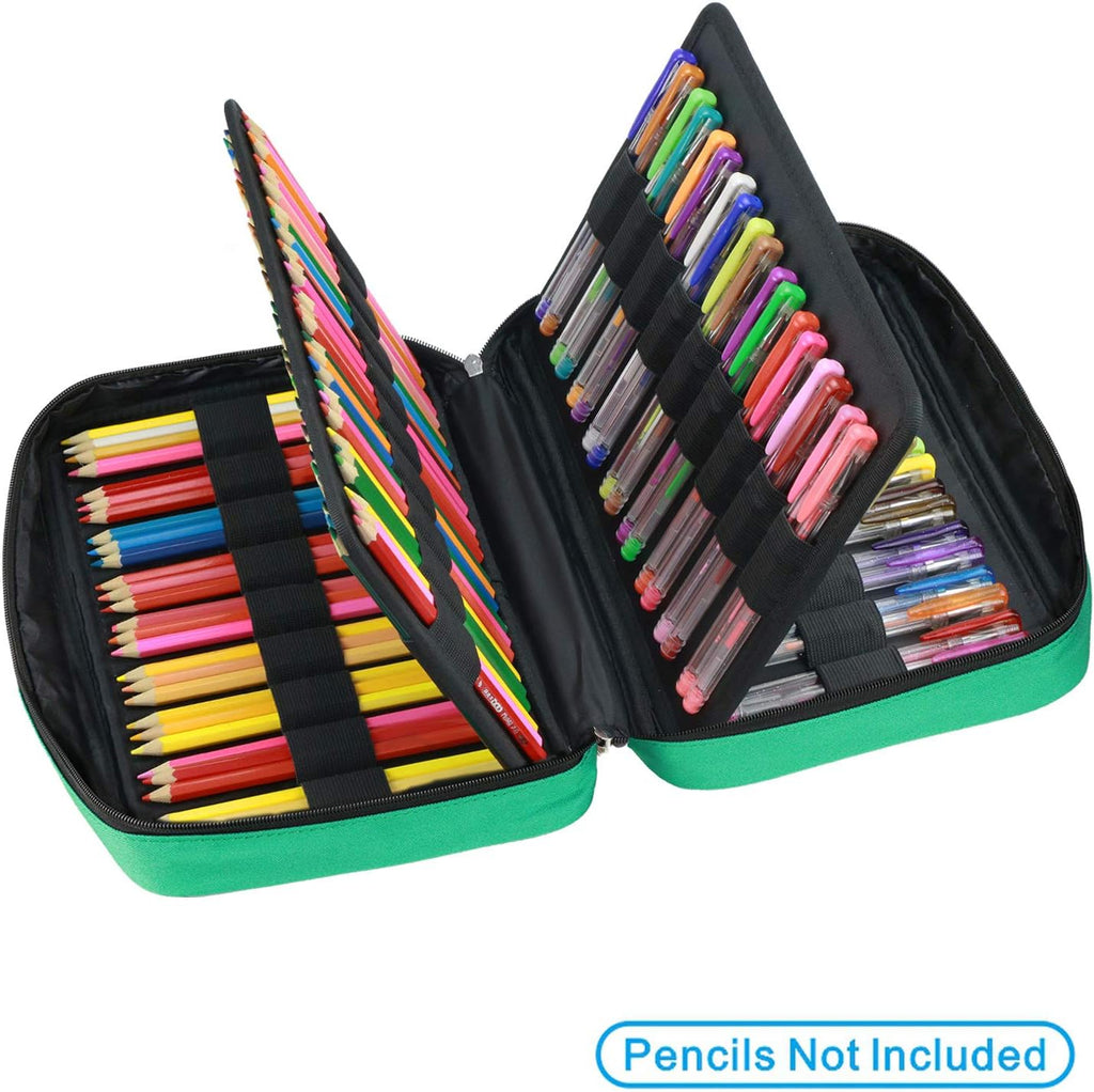 YOUSHARES 166 Slots Colored Pencil Case, 110 Slots Gel Pens fo Coloring Case Organizer, Handy Multilayer Color Pencil Holder for Glitter Gel Pens, Refills, Colored Pencils for Adults & Artist (Green)