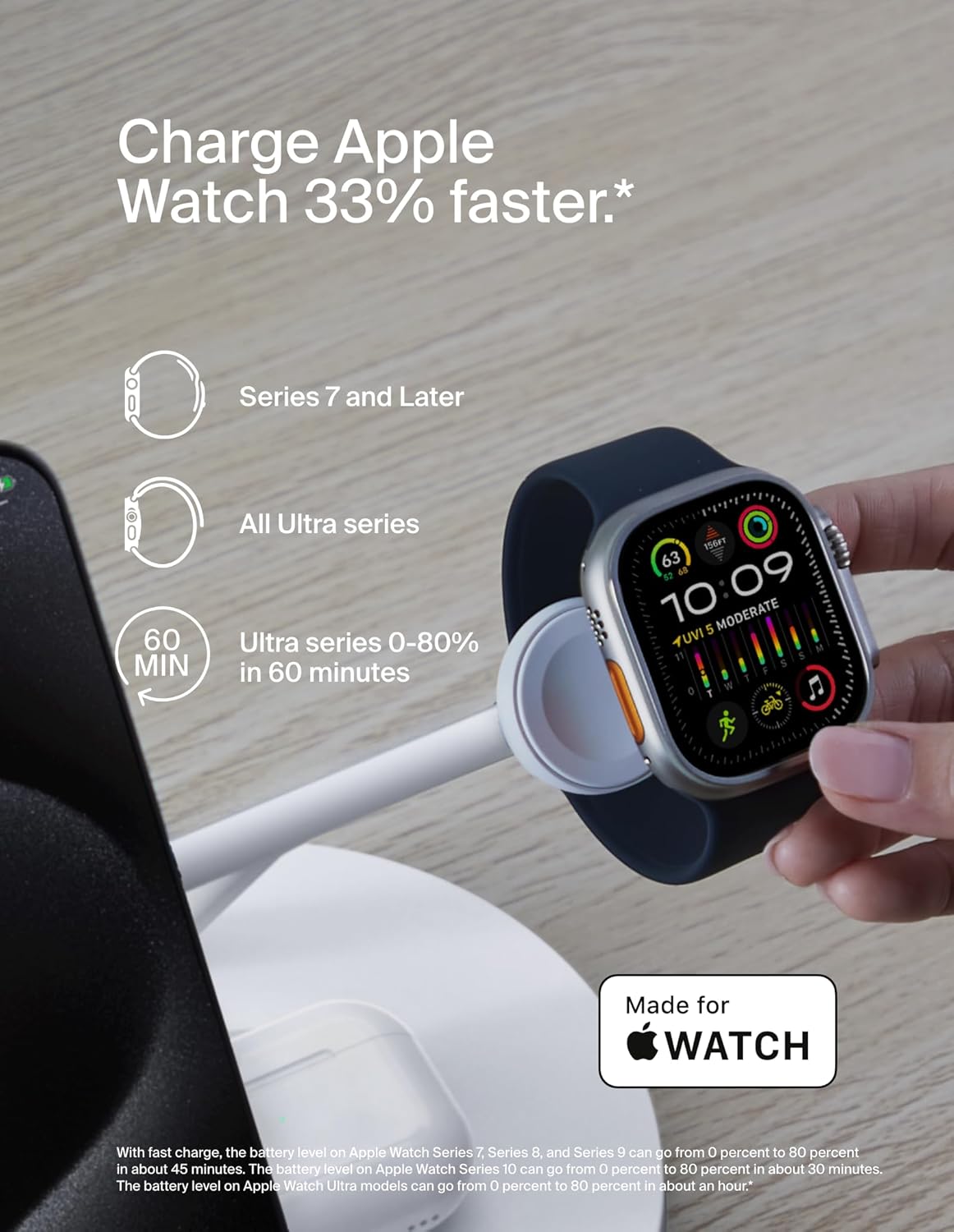 Belkin MagSafe-Compatible Charger, 3-in-1 Wireless Charging Station, Qi2-Certified 15W Wireless Charge for Apple iPhone 16 Series, Apple Watch, AirPods w/Non-Slip Base, 40W Included - White