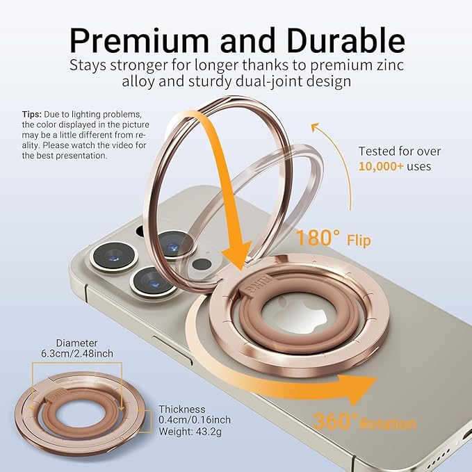 OPSO Magnetic Phone Ring Holder for MagSafe, 360° Rotatable Gym Finger Ring Grip Stand, [Dual-Sided Magnet] Magnetic Phone Grip Adjustable Kickstand for iPhone 16 15 14 13 12/Pro/Max, All Smartphone