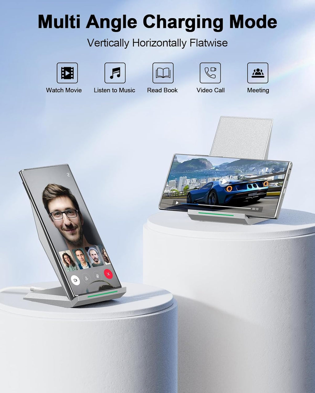 Fast Wireless Charger, NANAMI Qi Certified Wireless Charging Stand Compatible iPhone 17/17 Air/16/16 Plus/15/14/13/12, Desktop Charger for Samsung Galaxy S25/S24/S23/S22/S21 and Qi-Enabled Phone