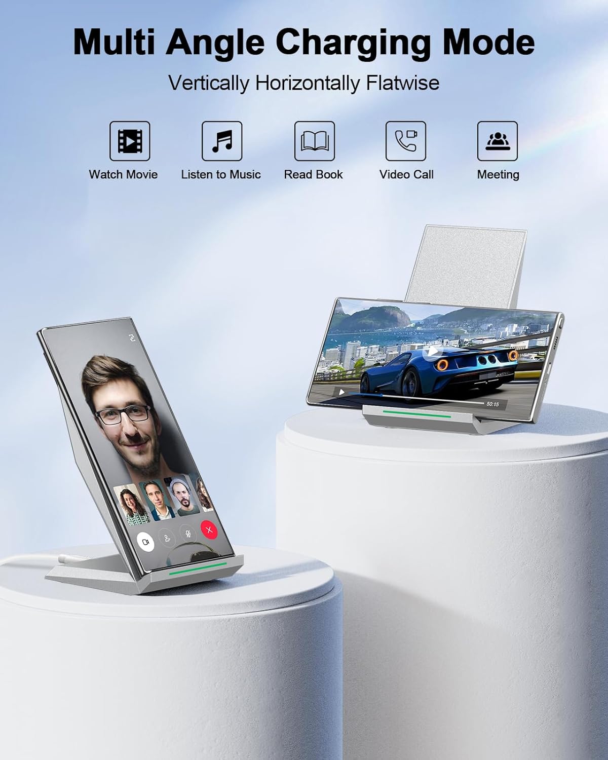 Fast Wireless Charger, NANAMI Qi Certified Wireless Charging Stand Compatible iPhone 17/17 Air/16/16 Plus/15/14/13/12, Desktop Charger for Samsung Galaxy S25/S24/S23/S22/S21 and Qi-Enabled Phone