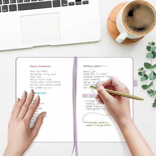 &And Per Se Dotted Journal Notebook for Women&Men with Pattern, A5 Leather Hardcover, 160 Pages 100GSM Thick Dotted Paper, 3 Sheets of Stickers Included(Lavender)