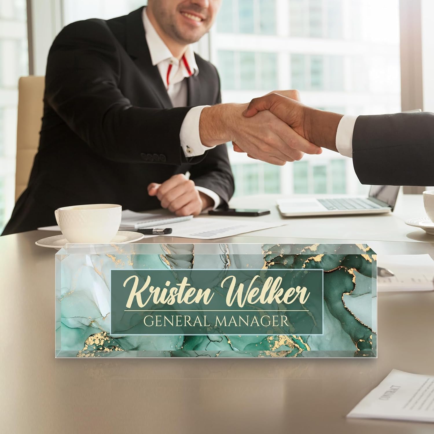 Personalized Name Plate for Desk - Custom Engraved Name Plates for Man - Boss Day Gifts for Boss - Acrylic Office Decor Appreciation Gifts for Teacher Nurse Coworker Social Worker (Emerald)