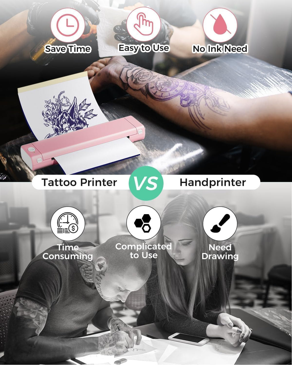 Phomemo Inkless Portable Printer for Travel - Wireless Thermal Printer Compatible with Phone & Laptop, Bluetooth Printers Supports 8.5" X 11" Letter Thermal Paper, Come with Carry Case