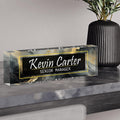 Name Plate for Desk Personalized, Acrylic Desk Decorations, Employee Appreciation Gifts, Custom Office Gifts for Coworkers, Boss, Teacher, Nurse (Black Gold Marble)
