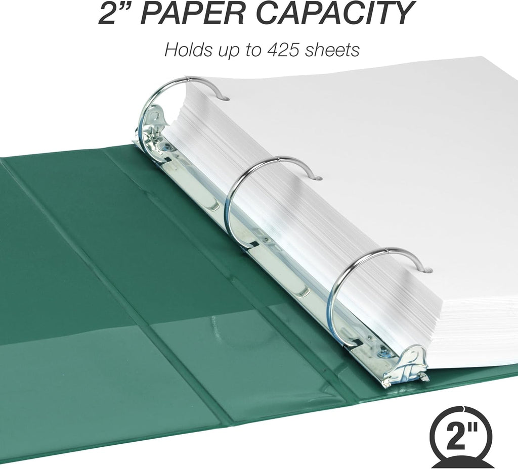 Samsill 2 Inch 3 Ring Binder, Made in USA, Economy Round Ring, Clear View Cover, 425 Sheet Capacity - for School, Home, Office - Forest Green
