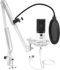 FIFINE USB Recording Microphone Kit, Studio Condenser Microphone for Vocals Music Creation, Voice-Over, Singing with Metal Boom Arm, 16mm Diaphragm, Podcast Mic Set-T669 White
