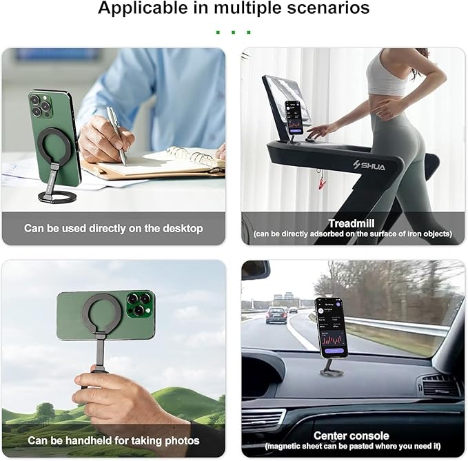 Magnetic Ring Phone Holder for iPhone 16,Double Ring Adjustable Cell Phone Stand,Magnetic Phone Holder 360° Rotation Portable Mount for iPhone 15 14 13 12 Pro Max,Mag/Safe Case,Gym,Golf Cart