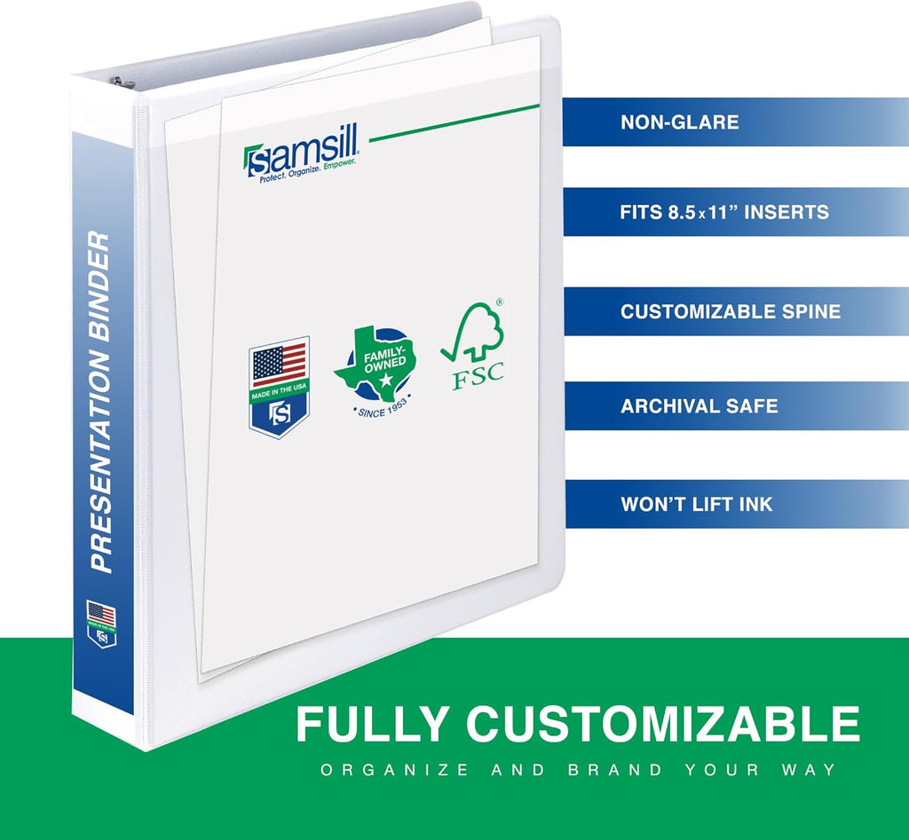 Samsill 1.5 Inch 3 Ring Binders, Made in USA, Economy Round Ring, Clear View Cover, 325 Sheet Capacity - for School, Home, Office - White, 4 Pack