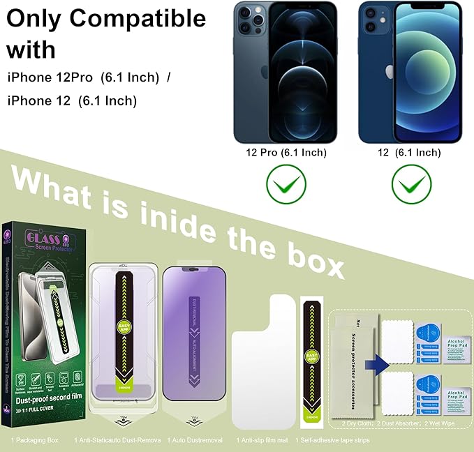 (2-Pack Anti Blue Light Matte Screen Protector for iPhone 12/12 Pro (6.1-Inch),9H Tempered Glass,Anti-Glare,Full Coverage,Anti-Fingerprint,Auto Dust Removal,Bubble-Free