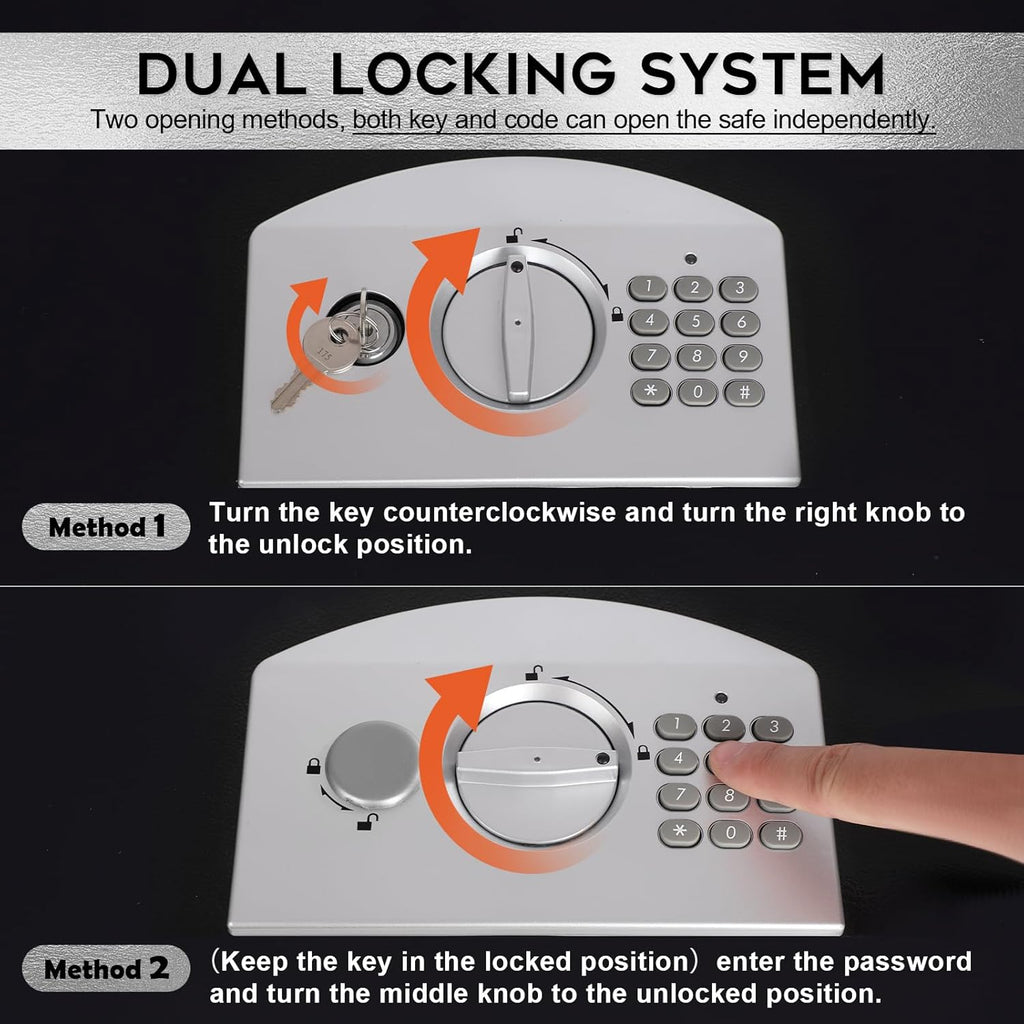 Dalmbox Portable Metal Safe Box with Digital Code Lock,Fire Resistant Storage for Documents, Fireproof Safe Box, Lock Box with Electronic Keypad, Car, Home, Office and Outside, Black XXL