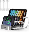 MSTJRY Charging Station for Multiple Devices : 5 Port Multi USB-A Charger Stations Multi-Device Organizer Charging Dock Designed for iPhone iPad Cell Phone Tablets (7 Short Cables Included), Silver