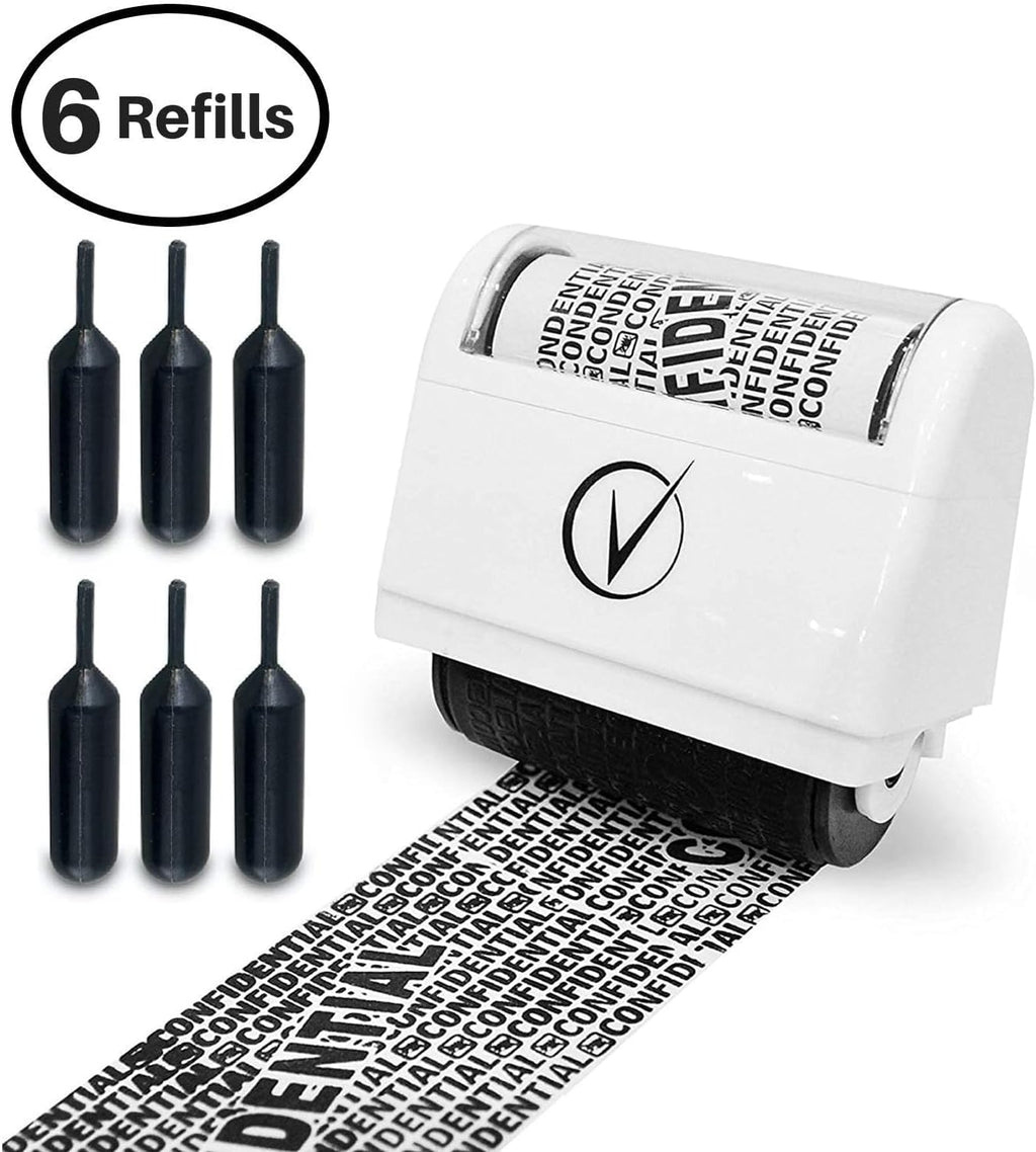 Vantamo Identity Theft Protection Roller Stamp for Hiding Sensitive Information, Wide Confidential Stamp with 6 Ink Refill, Security Stamp Roller for Identity Theft Prevention, Classy Blue