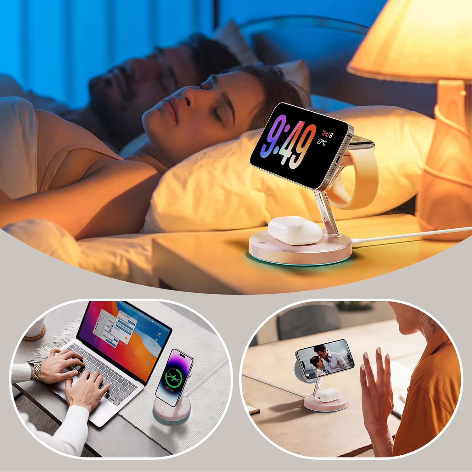 2025 3 in 1 Charging Station Compatible with Magsafe Charger Wireless Charger Stand for iPhone16 15 14 13 12 Series Wireless Charging Station for AirPods Wireless Charging Stand for iWatch Series