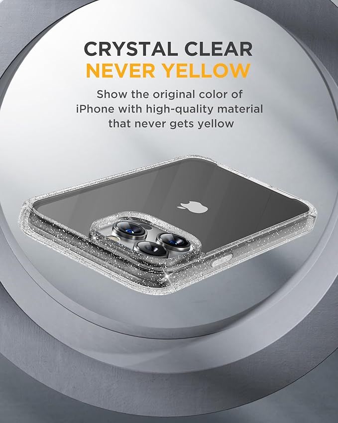 Miracase Glass Series for iPhone 15 Pro Max Case 6.7 Inch, Full-Body Drop Proof Phone Case for iPhone 15 Pro Max with Built-in 9H Tempered Glass Screen Protector + Camera Protector, Clear Glitter