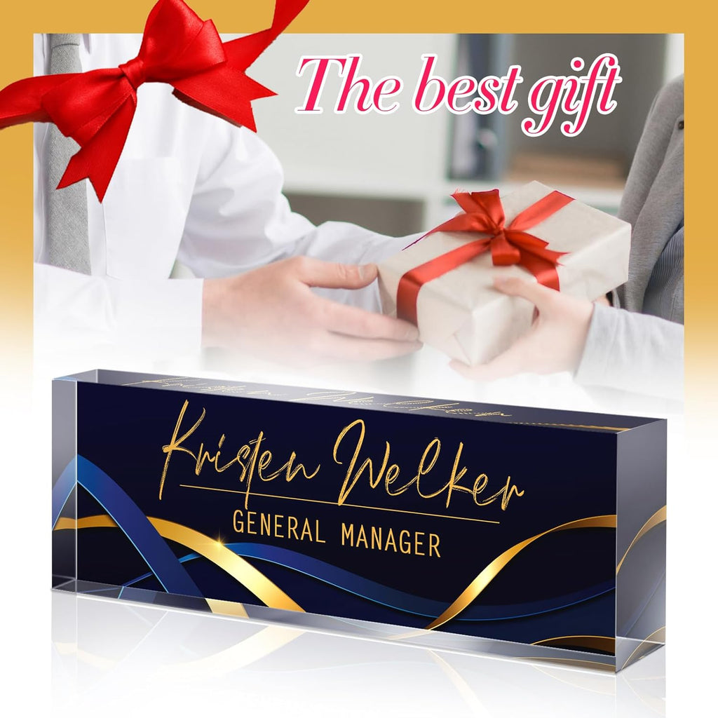 Personalized Name Plate for Desk - Custom Engraved Name Plates for Man - Boss Day Gifts for Boss - Acrylic Office Decor Appreciation Gifts for Teacher Nurse Coworker Social Worker (Iron Blue)