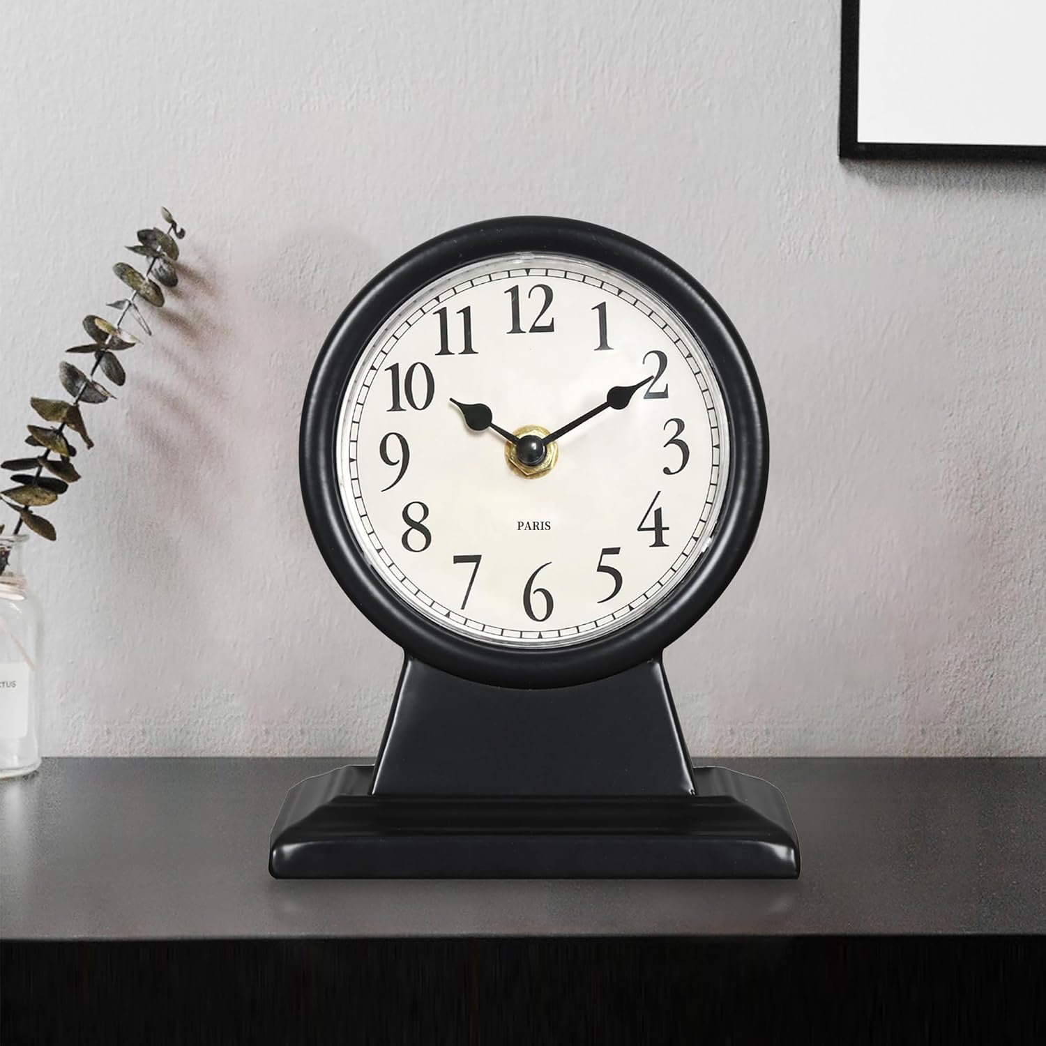 6.7" Analog Bedside Clock,Small Retro Desk Clock Battery Operated,Slient Metal Table Clock Decorative Desk Clock for Living Room Decor,Bedroom,Bedside,Shelf (Black)
