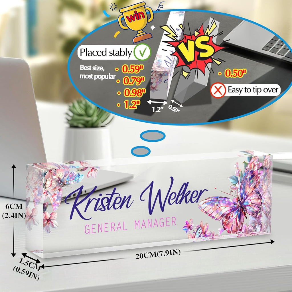 Personalized Name Plate for Desk - Custom Engraved Name Plates for Man - Boss Day Gifts for Boss - Acrylic Office Decor Appreciation Gifts for Teacher Nurse Coworker Social Worker (Butterfly)