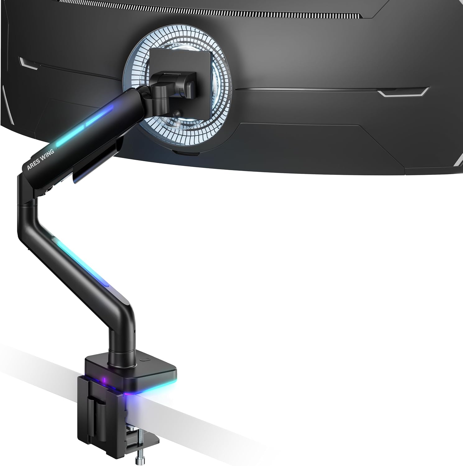Ultrawide Monitor arm for 17-49'' Heavy Duty Screen up to 44lbs, Gas Spring Single Monitor Arm with RGB Light, Adjustable Gaming Computer Monitor Arm for Desk, Black