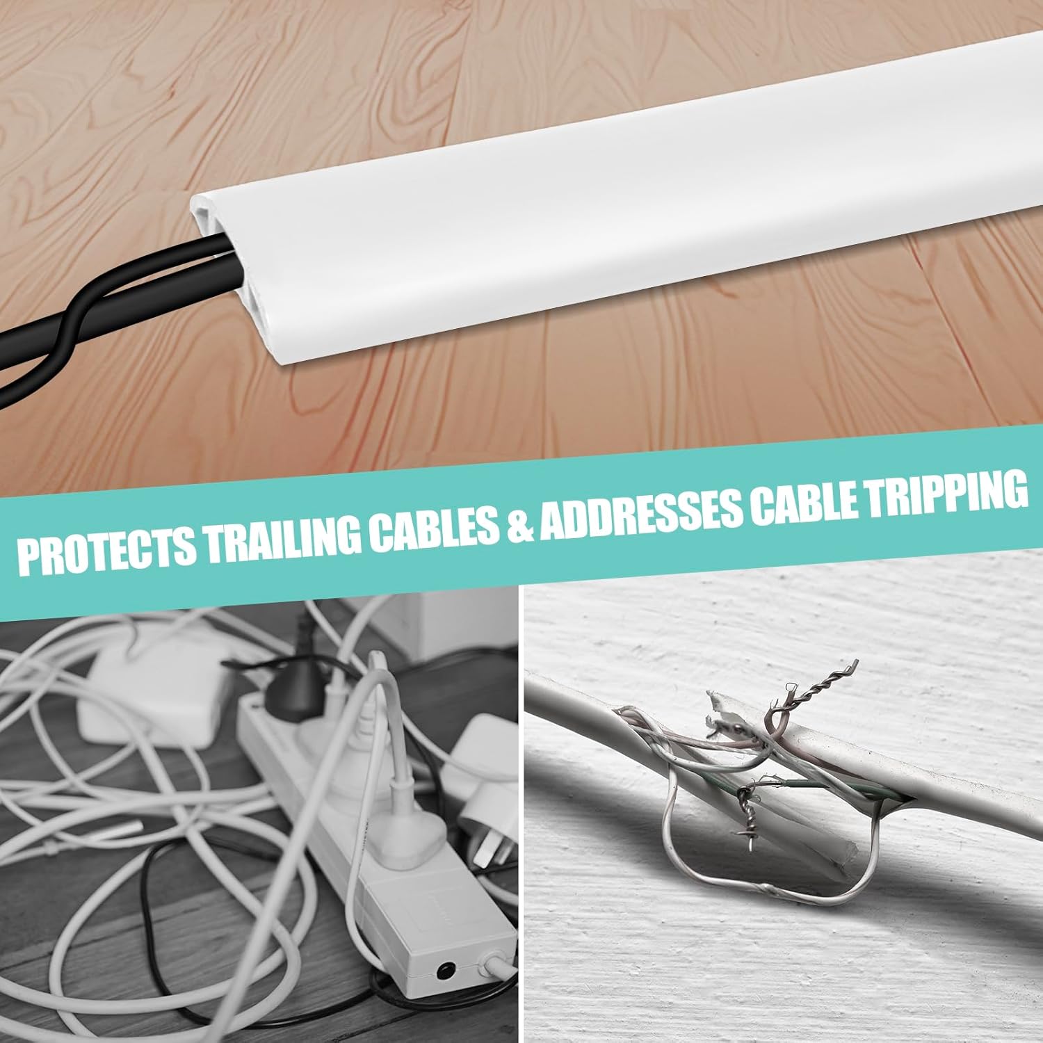 Floor Cord Cover Self Adhesive Cord Hider,3.3FT Cable Management, Extension Strip Protector for Wires, Prevent Cable Trips for Offices, Gyms, Exhibitions Cavity:0.47"(W) x 0.35"(H) White