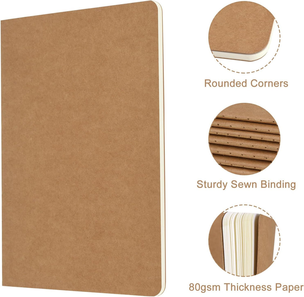 ZCZN 100 Pack A5 Kraft Notebooks Bulk, 8.15x5.5 Inches Blank Journaling Notebooks, Notebooks for Work, Composition Notebooks for School, Journal notebooks for kids, 60 Pages
