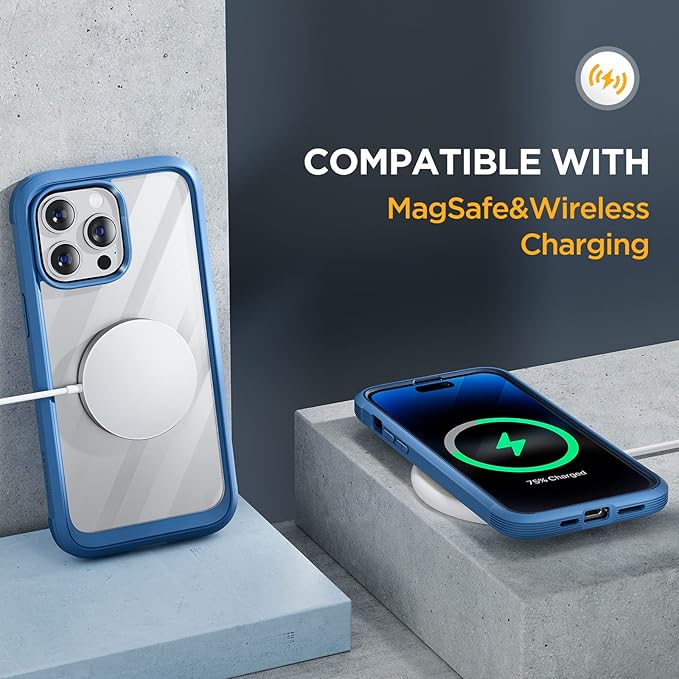 Miracase Glass Series Designed for iPhone 14 Pro Max Case 6.7 Inch, Upgrade Full-Body Bumper Case with Built-in 9H Tempered Glass Screen Protector, with Camera Lens Protector, Capri Blue