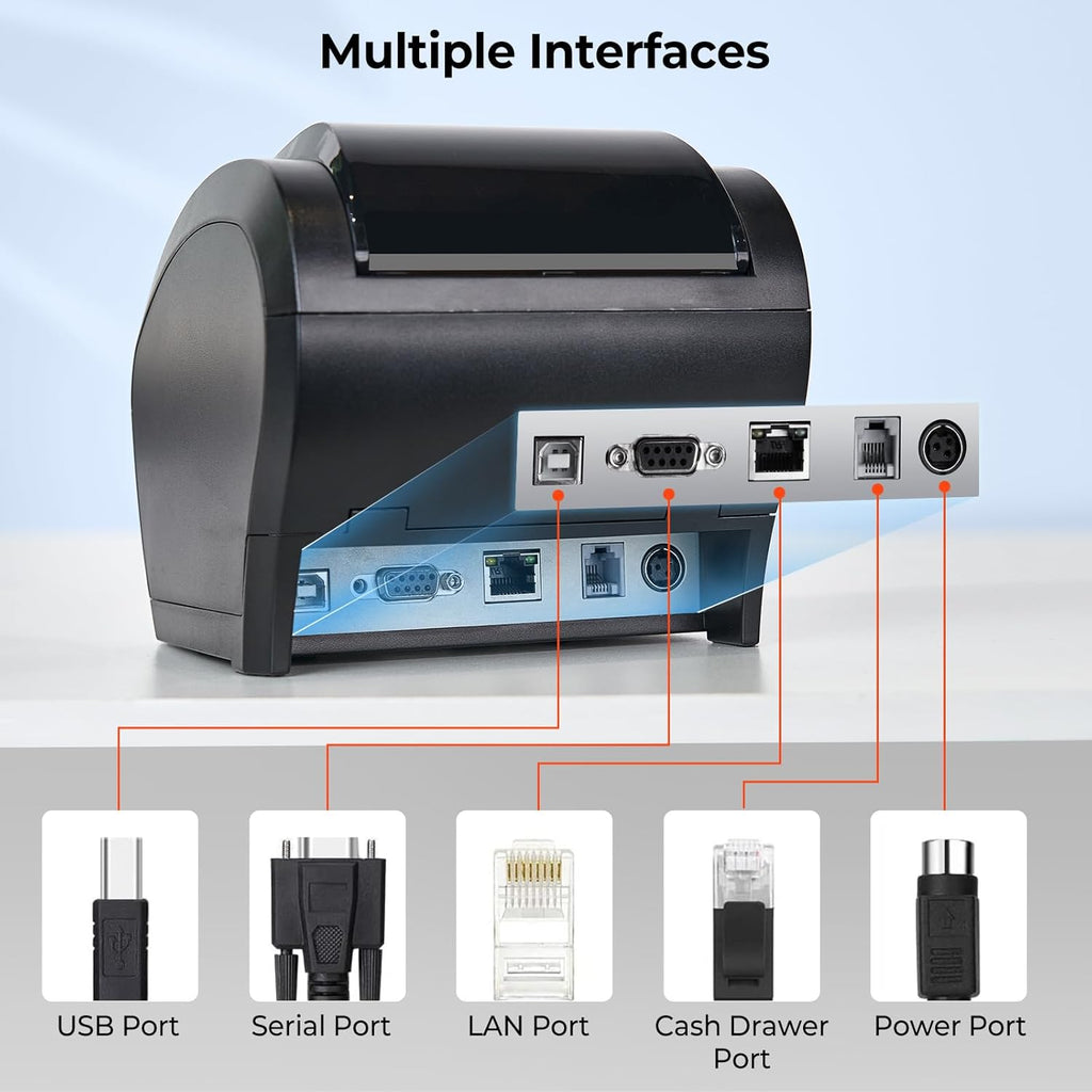 MUNBYN Bluetooth Thermal Receipt Printer P047, 80mm POS Printer, Thermal Printer with USB Serial Ethernet, Bluetooth, Support Android Windows PC (Do Not Support iOS Paypal Doordash Grubhub Vagaro)