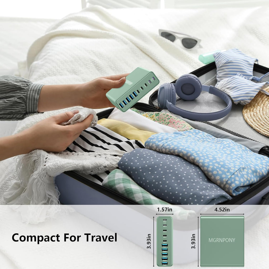 320W USB C Charger Block, 10-Port USB C Charging Station GaN III PD 65W PC Laptop Fast Charger Adapter for MacBook Pro/Air, DELL, iPad, iPhone, Samsung Galaxy (Green)