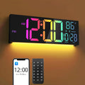 16.5" Large LED Wall Clock with Bluetooth Sync, Night Light, DST, 2 Alarms, RGB Color, Temperature, Remote Control, 12/24H, Timer for Living Room, Bedroom, Desk, Gift for Mother Father Elderly