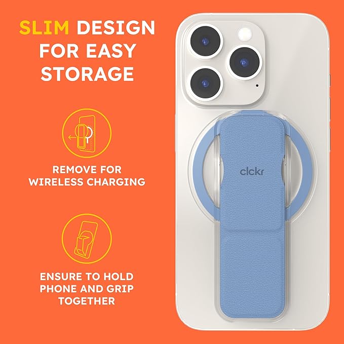 CLCKR for MagSafe Phone Grip for MagSafe Kickstand Compatible with Mag Safe Finger Loop, 3-in1 Phone Ring Holder Strap for Mag Safe iPhone 16/15/14/13/12 Series, Galaxy S25/S24/S23/S22, Pixel - Blue
