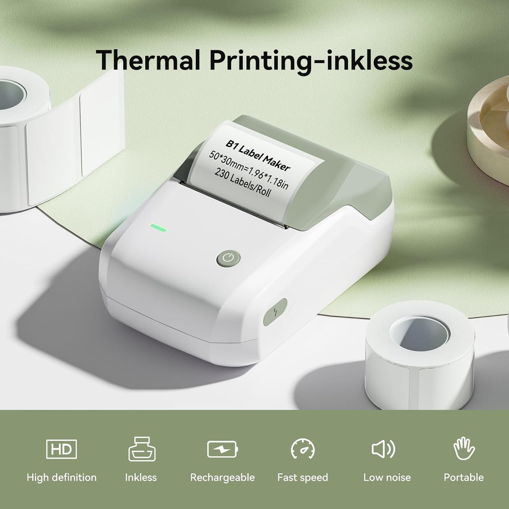 NIIMBOT B1 Label Maker Machine with Tape, 2 Inch Portable Sticker Printer for Home School & Small Business, Compatible with Phones & PC, Green White